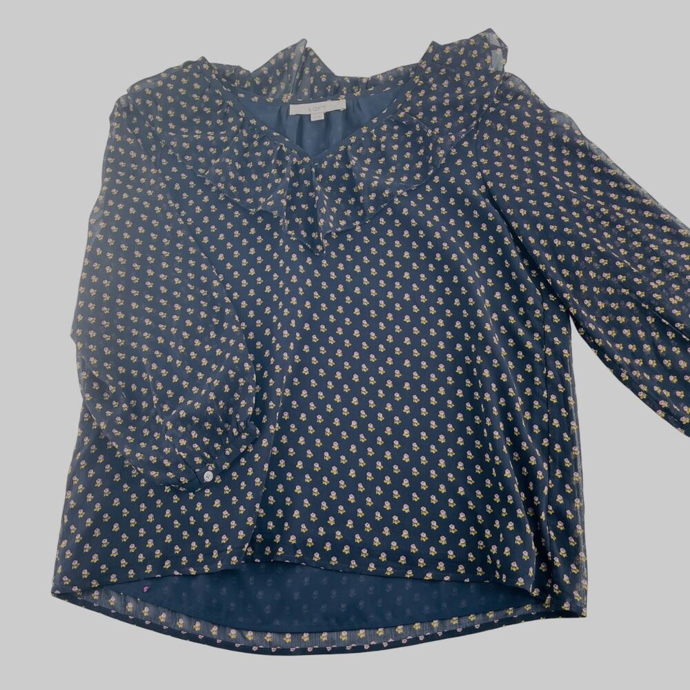 Loft Womens Floral Ruffle Blouse Long Sleeve Size Medium Career